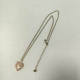 Printed Brass Heart Pendant 304 Stainless Steel Cable Chain Necklaces, Golden