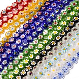 Handmade Millefiori Lampwork Beads Strands, Flat Round