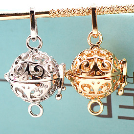 Brass Cage Connector Charms, for Chime Ball Pendant Necklaces Making, Hollow Round Links