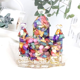 Shell Chip & Resin Craft Display Decorations, Glittered Castle Figurine, for Home Feng Shui Ornament