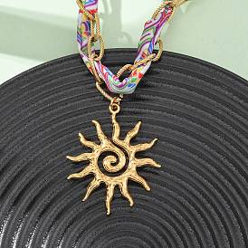 304 Женские ожерелья из полиэстерового шнура с подвеской в виде солнца из нержавеющей стали, красочный