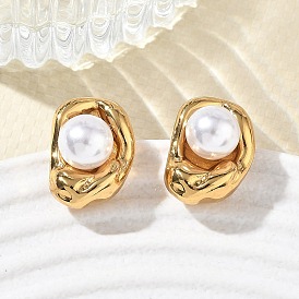 304 Pendientes de perlas de acero inoxidable y plástico ABS, pepitas, Recubrimiento al vacío PVD