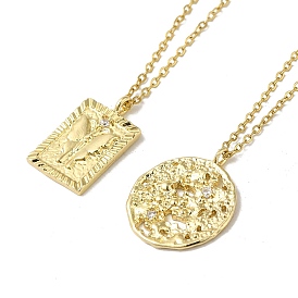 Brass Micro Pave Clear Cubic Zirconia Pendants Necklaces, 201 Stainless Steel Cable Chain Necklaces, Real 18K Gold Plated