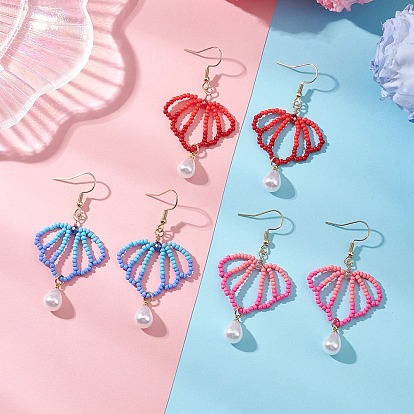 Серьги-подвески из стеклянных бусин в форме ракушки, с 304 нержавеющей стали серьги крючки, золотые