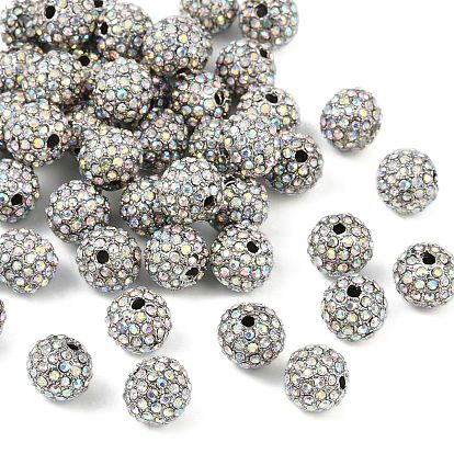 Бусины из сплава и страза, класс А, круглые, Платиновый металл, отверстие : 2 мм