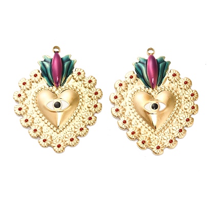 304 из нержавеющей стали большие кулоны, святое сердце, с эмалью, реальный 18 k позолоченный, ионное покрытие (ip)