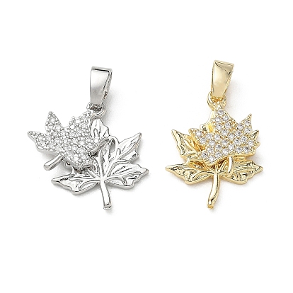 Латунные микропаве прозрачные подвески с фианитом, долговечный, подвески в виде двойного кленового листа