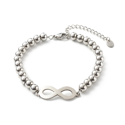 Infinity Symbol Charm Bracelets for Men Women, with 202 Stainless Steel Ball Chains