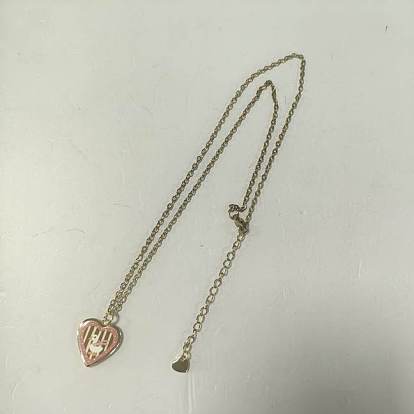 Printed Brass Heart Pendant 304 Stainless Steel Cable Chain Necklaces, Golden