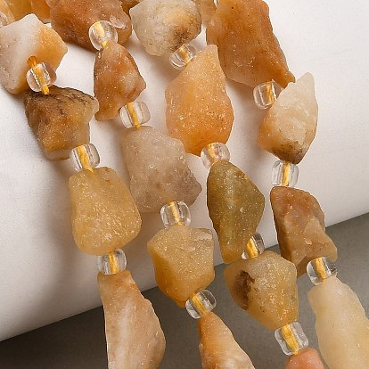 Natural Yellow Botswana Agate Beads Strands, Raw Rough, Nuggets, with Seed Beads
