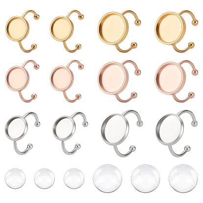 18 шт. 6 стиль 304 нержавеющая сталь открытая манжета кольцо фурнитура, настройка кольца колодки, плоские чашки безеля с круглыми краями