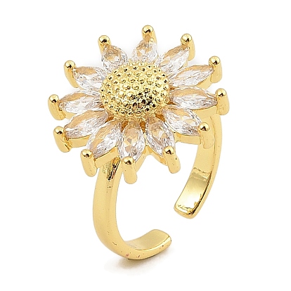 Манжеты из латуни с микро паве кубический цирконий для женщин, со стеклом, без кадмия, без никеля и без свинца, маргаритка