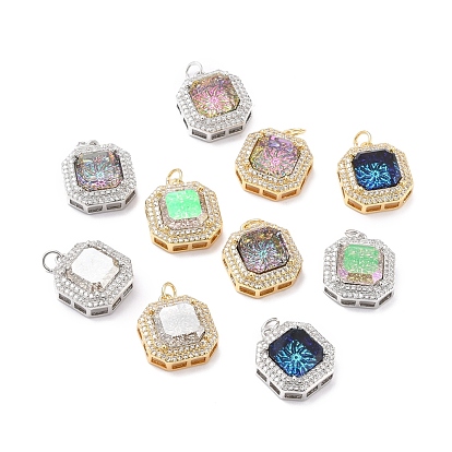 Brass Micro Pave Cubic Zirconia Pendants, Octagon