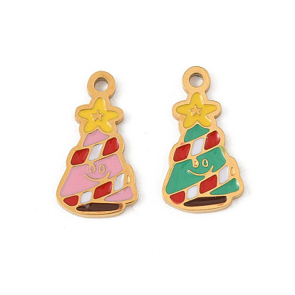 304 из нержавеющей стали шармы эмали, вакуумное покрытие pvd, очарование рождественской елки, реальный 18 k позолоченный