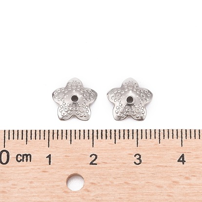 5-Petal 304 Stainless Steel Flower Bead Caps, 10x3mm, Hole: 1mm
