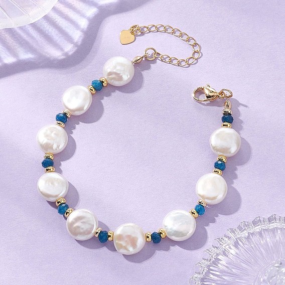 Браслеты из натурального барочного жемчуга кеши, окрашенного натурального малазийского нефрита и латунных бусин для женщин, монета и рондель