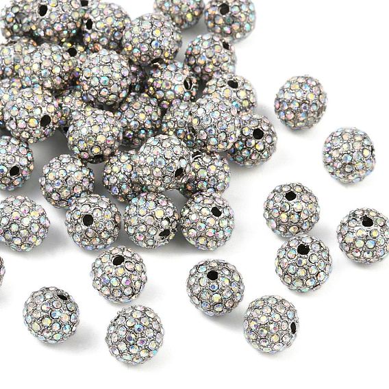 Бусины из сплава и страза, класс А, круглые, Платиновый металл, отверстие : 2 мм