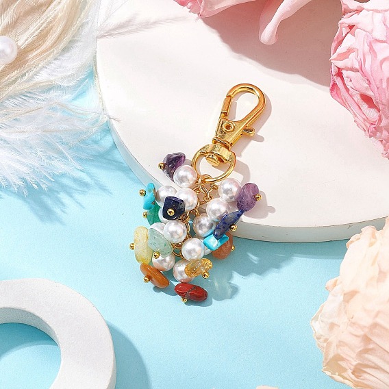 Подвеска с чакрами из натуральной красной яшмы, зеленого авантюрина, красного авантюрина, цитрина, лазурита, аметиста и синтетической бирюзы, с жемчугом оболочки
