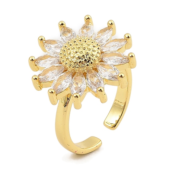 Манжеты из латуни с микро паве кубический цирконий для женщин, со стеклом, без кадмия, без никеля и без свинца, маргаритка