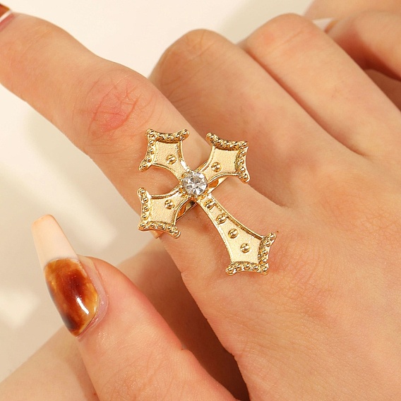 Регулируемые кольца для женщин из сплава со стразами, крестик