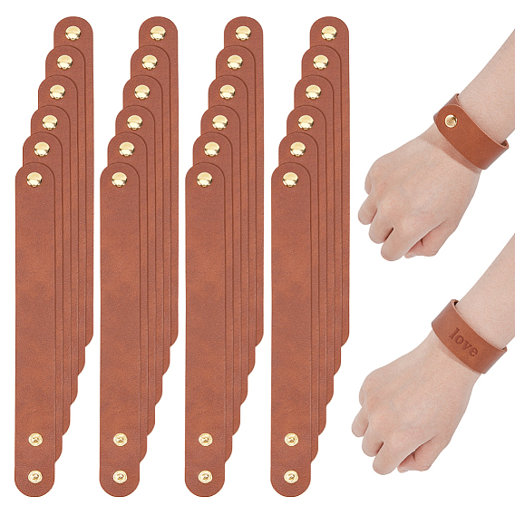 24шт. 25мм регулируемые браслеты из кожаного шнура, с золотистыми железными кнопками