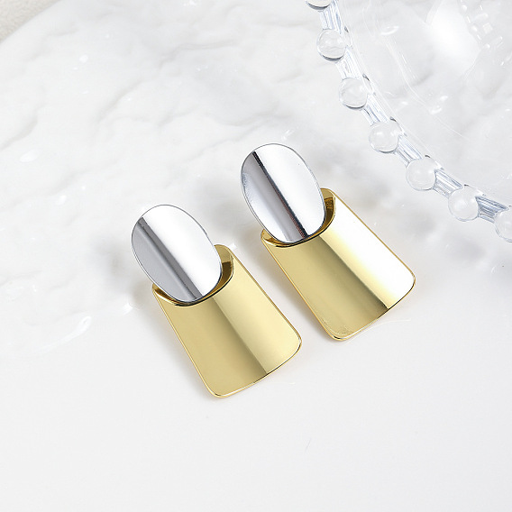 Латунные качают серьги, двухцветный овал с прямоугольником