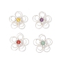 4 шт. 4 стили подвески-цветы из натурального аметиста, кварцевого кристалла, зеленого авантюрина и сердолика, обернутые круглой медной проволокой, серебряный цвет гальваническим, смешанные окрашенные и неокрашенные