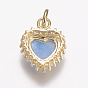 Brass Micro Pave Cubic Zirconia Charms, with Synthetic Opal, Heart
