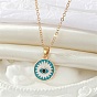 Alloy Enamel Flat Round with Evil Eye Pendant Necklace, Golden Iron Jewelry for Women