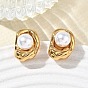 304 Stainless Steel & ABS Plastic Pearl Stud Earrings, Nuggets, PVD Vacuum Plating