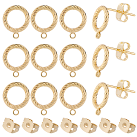 20 шт. латунные серьги-гвоздики, долговечный, кольцо, без никеля , с ушными гайками 20 шт.