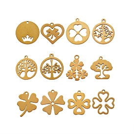 13Pcs 13 Style 304 Stainless Steel Pendants, Laser Cut, Mixed Shapes