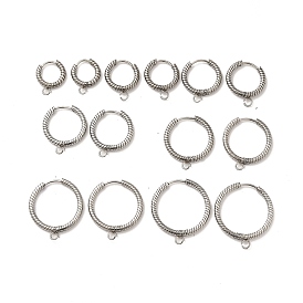 201 Stainless Steel Hoop Earrings Findings, with 304 Stainless Steel Pins & Horizontal Loops, Ring