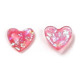 Resin Imitation Opal Cabochons, with Glitter Powder, Flat Back Heart
