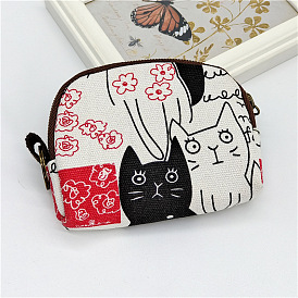 Canvas Clutch Bags, Change Purse with Zipper, for Women, Shell Shape with Cat/Fish/Word