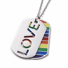 Pride Style 201 Stainless Steel Pendant Necklaces, with Enamel and Iron Cable Chains, Oval with Love, Colorful