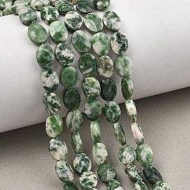 Natural Green Spot Jasper Beads Strands, Faceted, Flat Oval