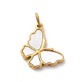 304 подвески из нержавеющей стали с натуральными белыми ракушками, подвески-бабочки с соединительными кольцами, ионное покрытие (ip)