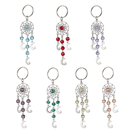 Плетеная сетка/паутина с брелоком из сплава луны, с железными разъемными кольцами для ключей и стеклом и имитацией австрийского хрусталя