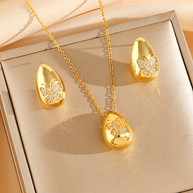 304 комплекты из серег-гвоздиков и ожерелий с кубическим цирконием из нержавеющей стали, слеза, золотые