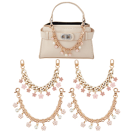 4шт 2 стили железный кабель цепи сумка декоративные цепи, с подвеской в виде цветка из эмали и застежками, аксессуары для замены сумок, золотые