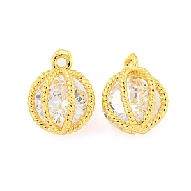 Brass Pave Cubic Zirconia Pendants, Round, Clear