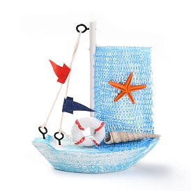 Mediterranean Style Natural Wood Display Decorations, with Natural Shell, Sailboat