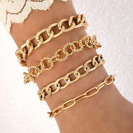 Edgy Twisted Chain Bracelet Set for Men and Women - 4 Pieces of Sweet Cool Hip Hop Stackable Wristbands