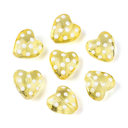 Нити прозрачных бусин из стеклянной эмали, сердце с точкой