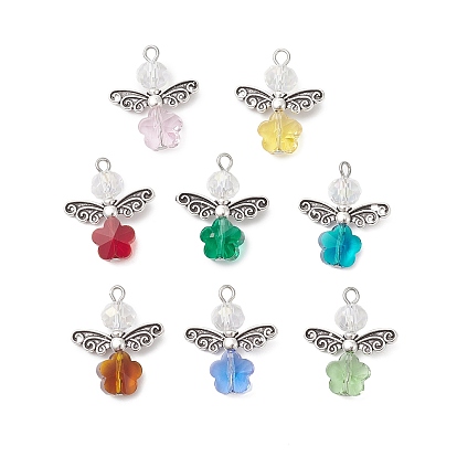 Стеклянные подвески, ангел, с крылом из сплава и железной петлей, граненые