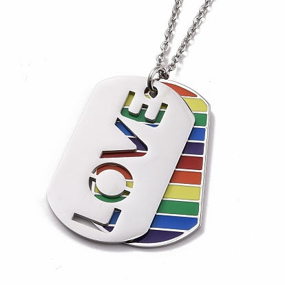 Pride Style 201 Stainless Steel Pendant Necklaces, with Enamel and Iron Cable Chains, Oval with Love, Colorful