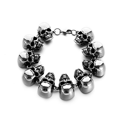 Stainless Steel Skull Link Chain Bracelet for Men