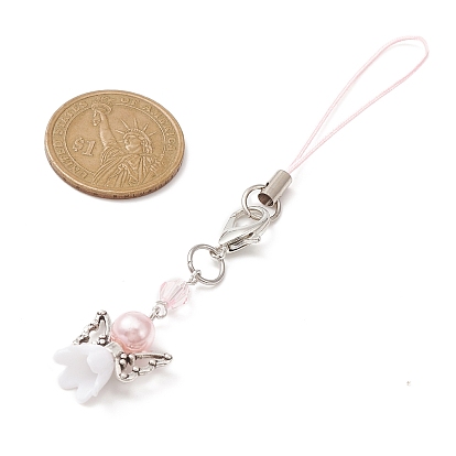 Acrylic Angel Pendant Mobile Straps, Nylon Cord Mobile Accessories Decoration, with Zinc Alloy Lobster Claw Clasps