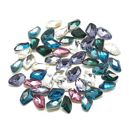 DIY Pointed Back K9 Glass Rhinestone Cabochons, Random Color Back Plated, Faceted, Axe
